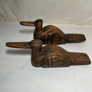 2 VTG Wooden Duck Unique Scandinavian Style Hand Carved Sculpture Display Decoy